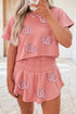 Lucky Charm Sequin Horseshoe Graphic Washed Crop Tee And Skort Set